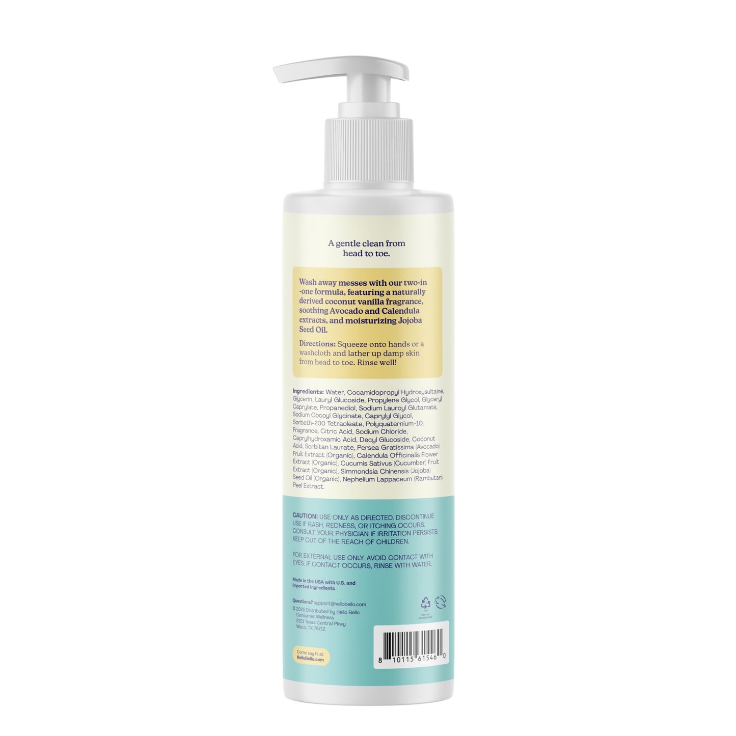 Hello Bello Kids Shampoo & Body Wash - Gentle Hypoallergenic Formula - Vegan and Cruelty-Free - Creamy Coconut Scented