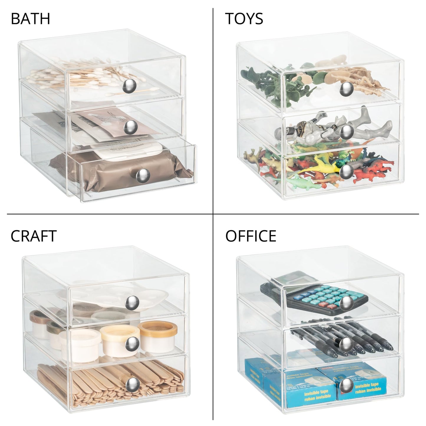 iDesign Stackable 3-Drawer Makeup Organizer, Set of 2, Clear
