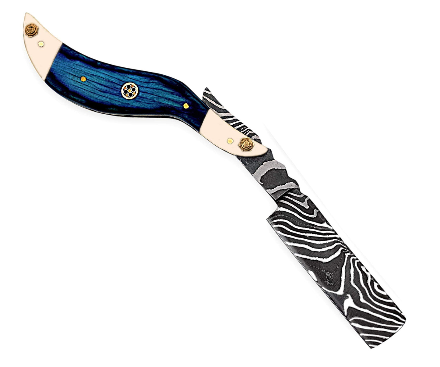 Strong Edges Hand Made Damascus Steel Straight Razor Folding Razor With Shaving Ready Classic Barber Blade Edge, Men Straight Razor, Leather Case + Strop, Close Shave, Great Gift R-87