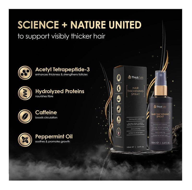 ThickTails Hair Thickening Spray for Women & Men, Instant Volume & Fuller Looking Hair for Fine or Thinning Hair, Root Lift Volumizing Pre-Styler, Lightweight No Residue Formula, 3.4 fl oz