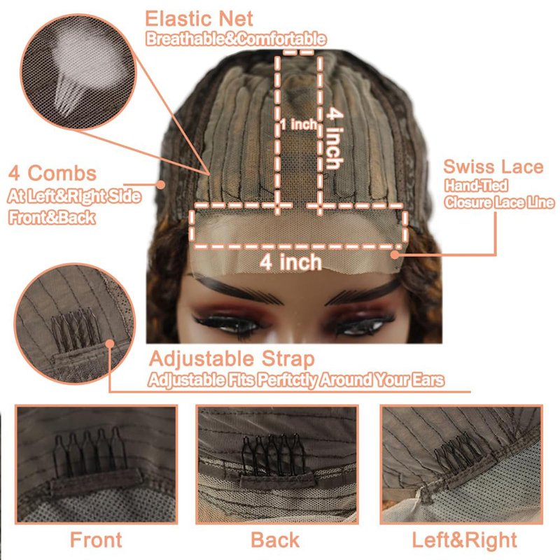 Labamiya P430 Curly Wave Human Hair Wig Highlight Brown Lace Frontal Wigs 28 Inch Human Hair Wig Color P430 Pre Plucked Pre Cut Glueless Wigs Elastic Band 200% Density