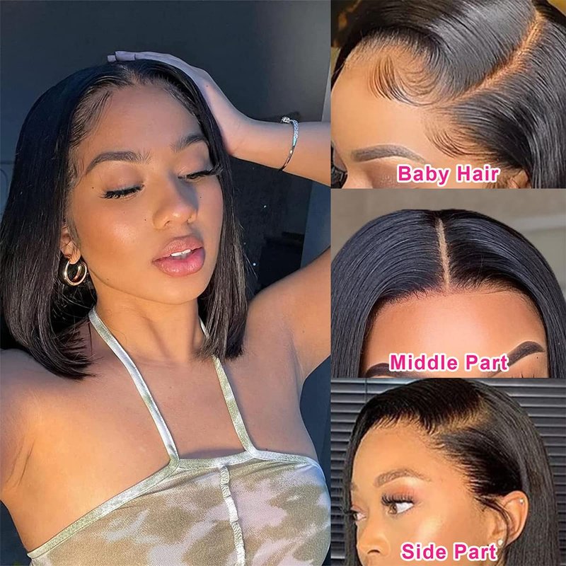 Tascal Bob Wig Human Hair 13x6 Straight Bob Human Hair Wig Short Bob Straight Lace Front Wigs Human Hair Wigs for Black Women Pre Plucked with Baby Hair 180% Density 8 Inch