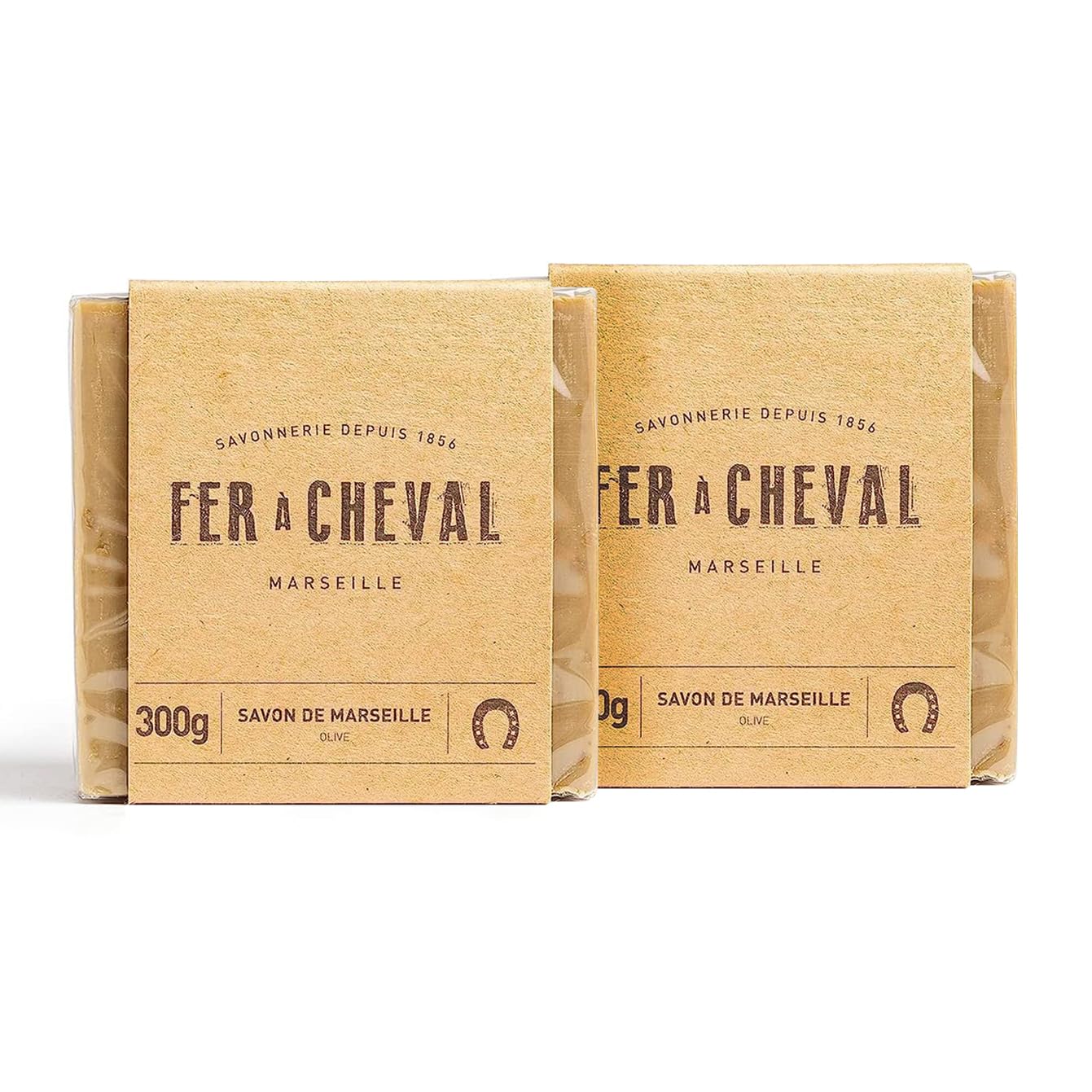Fer à Cheval Olive Oil Soap Cube - Traditional French Artisan Soap, Palm Oil Free | 300g/10.58oz (2 Pack)