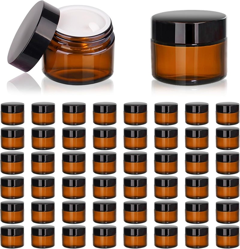 Amber Glass Jars - 2oz Sample Containers for Lotions, Moisturizers, Lip Balm | 48 Pack