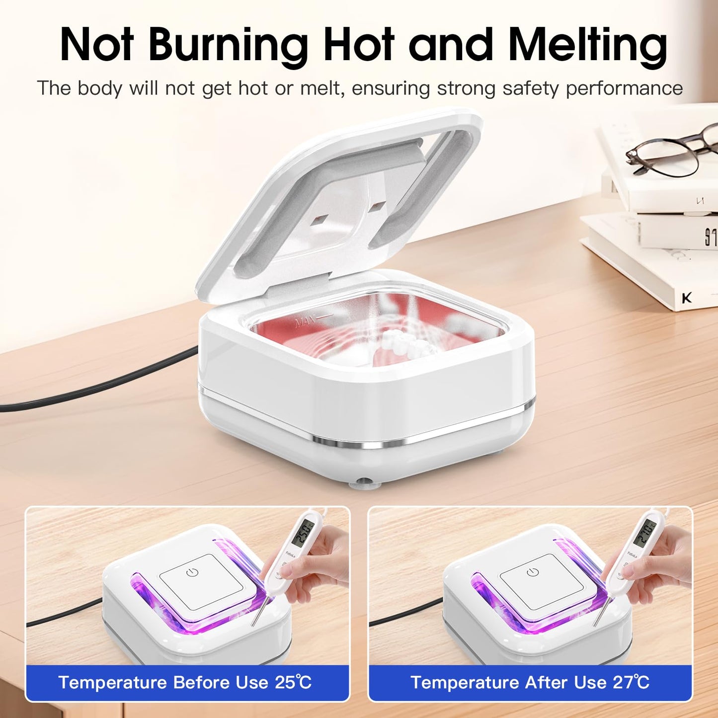 HAUSBELL Dental Pod: Ultrasonic Retainer Cleaner, Denture Cleaner Machine with 8 Cleaner Tablets, Aligner Cleaner, Nightguard Cleaner, Mouthguard Cleaner, Ultrasonic Cleaner with Noise-Reduction Lid