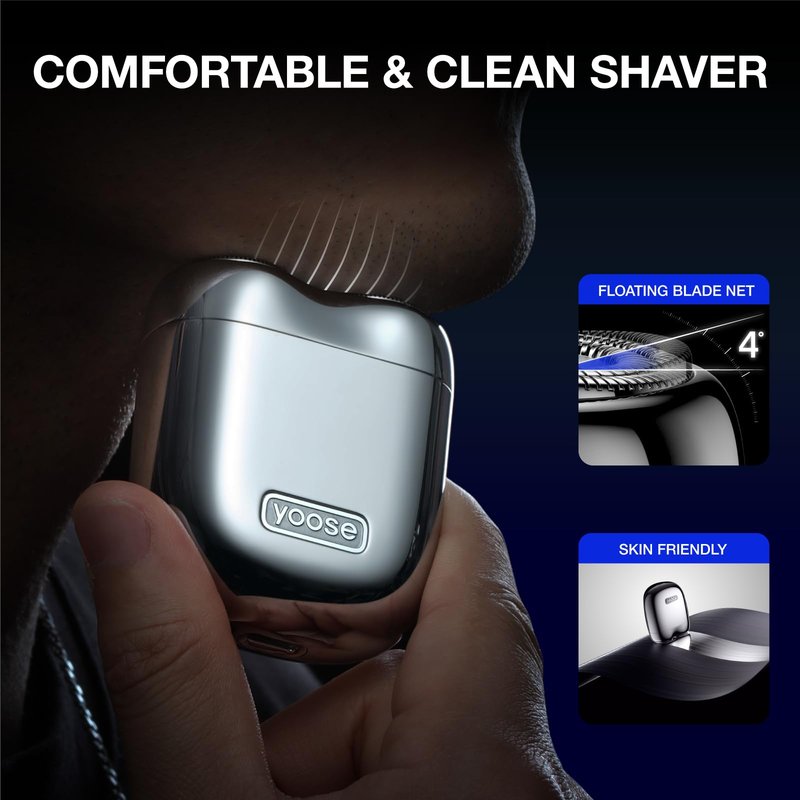 yoose Alloy Mini Shaver, Portable Electric Razor for Men, IPX7 Waterproof, Dry Shave, USB-C Rechargeable, Easy to Clean Magnetic Detachable Head, Cordless Electric Shaver, 60 Mins Runtime, Yellow
