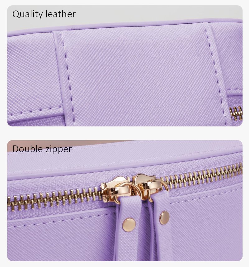 LETGO Clear Makeup Bag Organizer Set,Portable Travel Toiletry Case for Women, Vegan Leather Cosmetic Pouch Car Bag for Essentials(Mini+Large Purple)