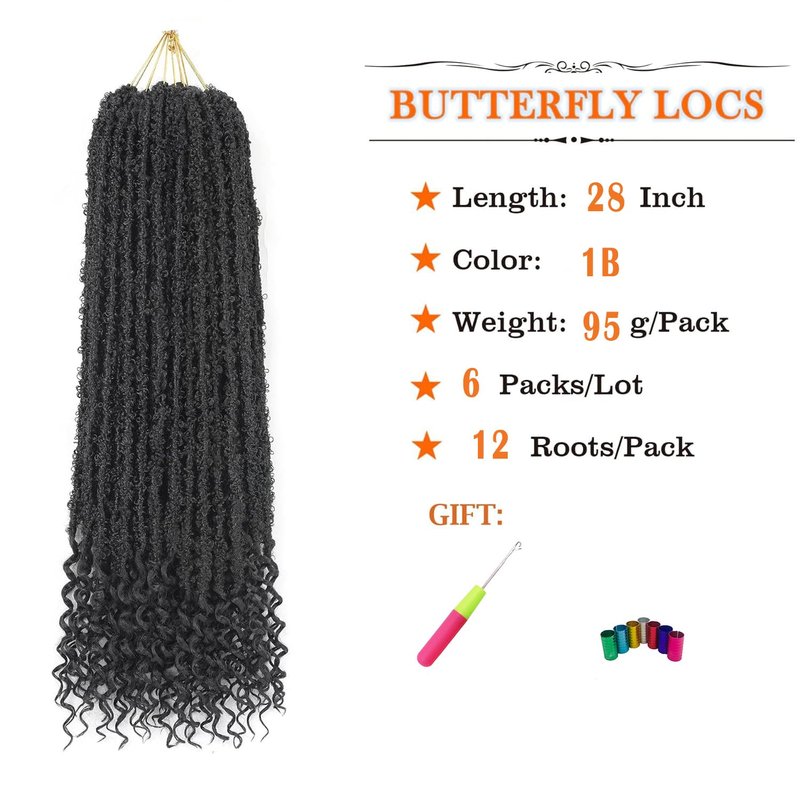 Long Butterfly Locs Crochet Hair With Goddess Locs Curly Ends 28 Inch Distressed Locs Crochet Hair For Black Women Hair Extensions (28 Inch, 6packs,1B)