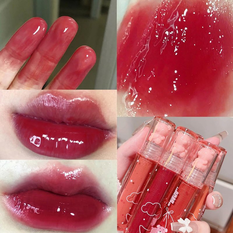 Bear Lip Gloss | Cute Jelly Lip Glaze for Plumping & Moisturizing | Waterproof, Long-Lasting Lip Tint in 3 Colors