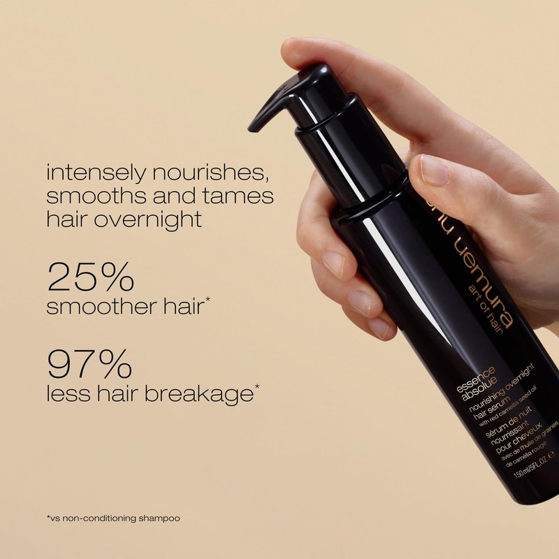 shu uemura art of hair Essence Absolue Nourishing Overnight Hair Serum - Hydrates and Detangles, Reduces Frizz and Enhances Shine, Lightweight Formula, 5 Fl Oz