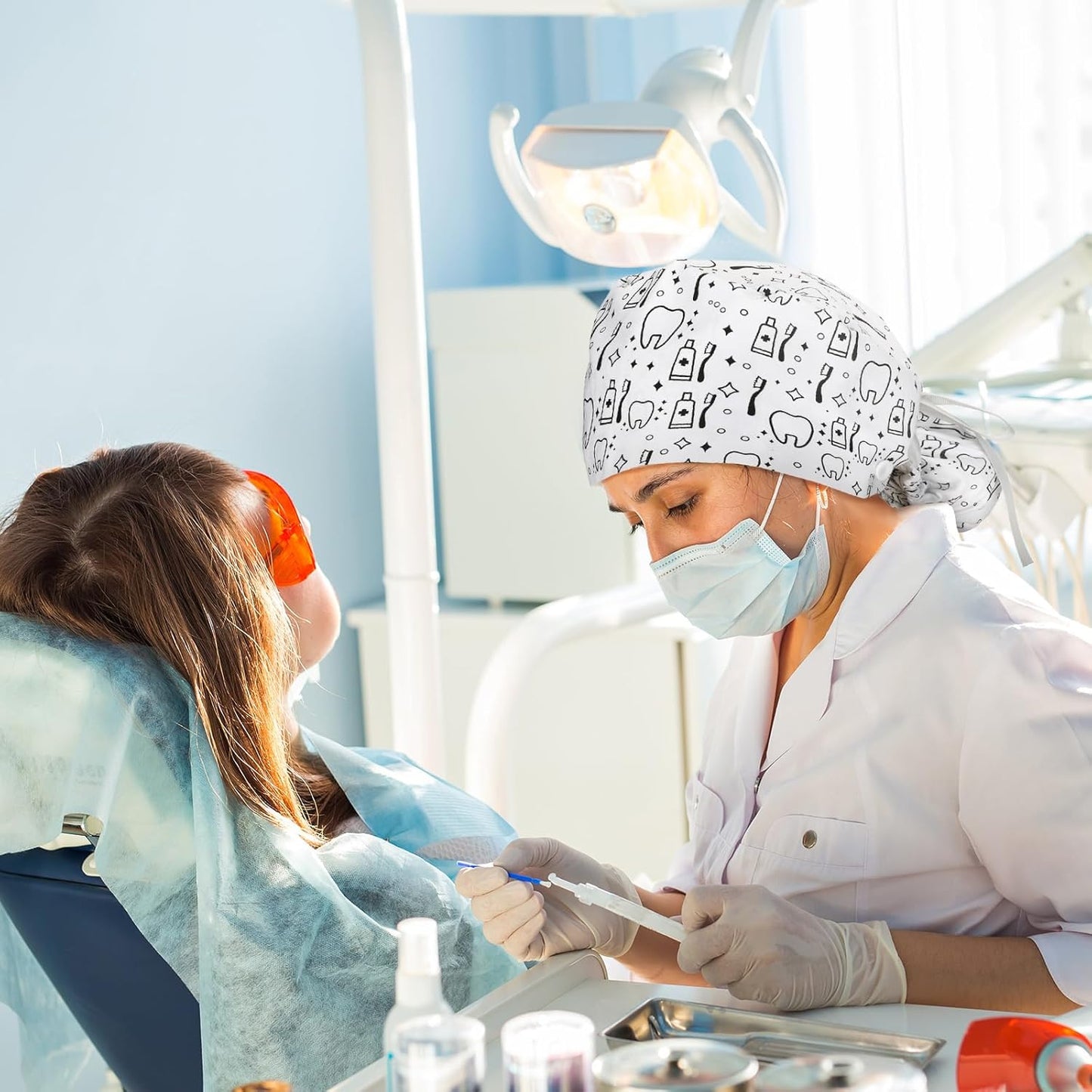 Nurse Caps for Women - Adjustable Bouffant Dental Scrub Hats | 6 Pcs Set in Various Colors