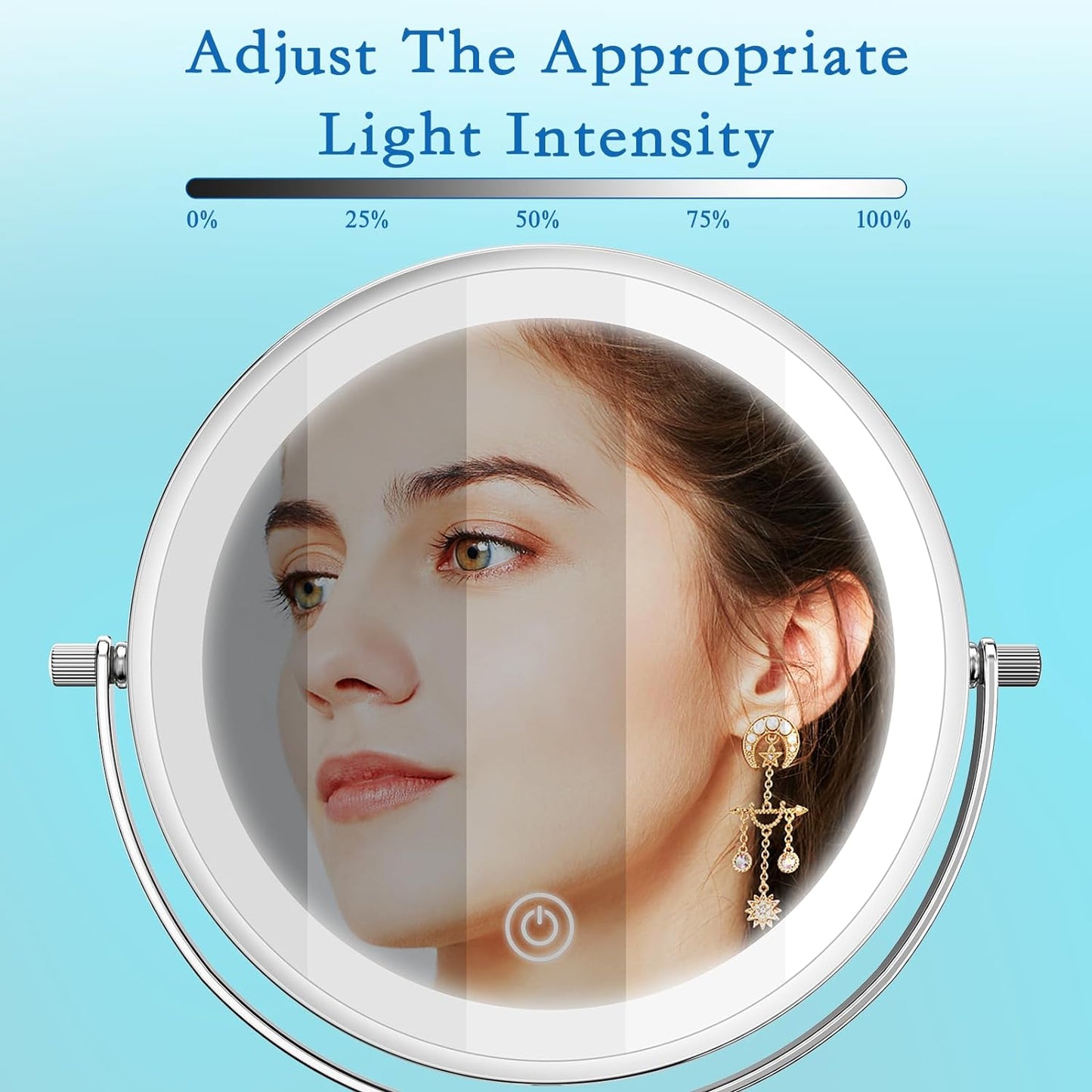 Vanity Mirror with Lights - Rechargeable 1x/10x Double-Sided Makeup Mirror | Adjustable Height & 360° Rotation