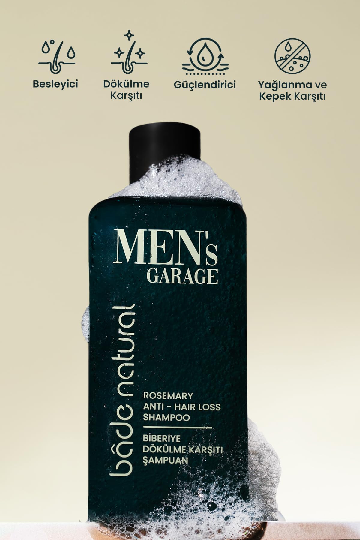 Bade Natural Men’s Garage Rosemary Hair Strengthening Shampoo – 10.14 fl oz (300 mL) – Anti-Hair Loss Formula with Biotin, Aloe Vera & Herbal Extracts