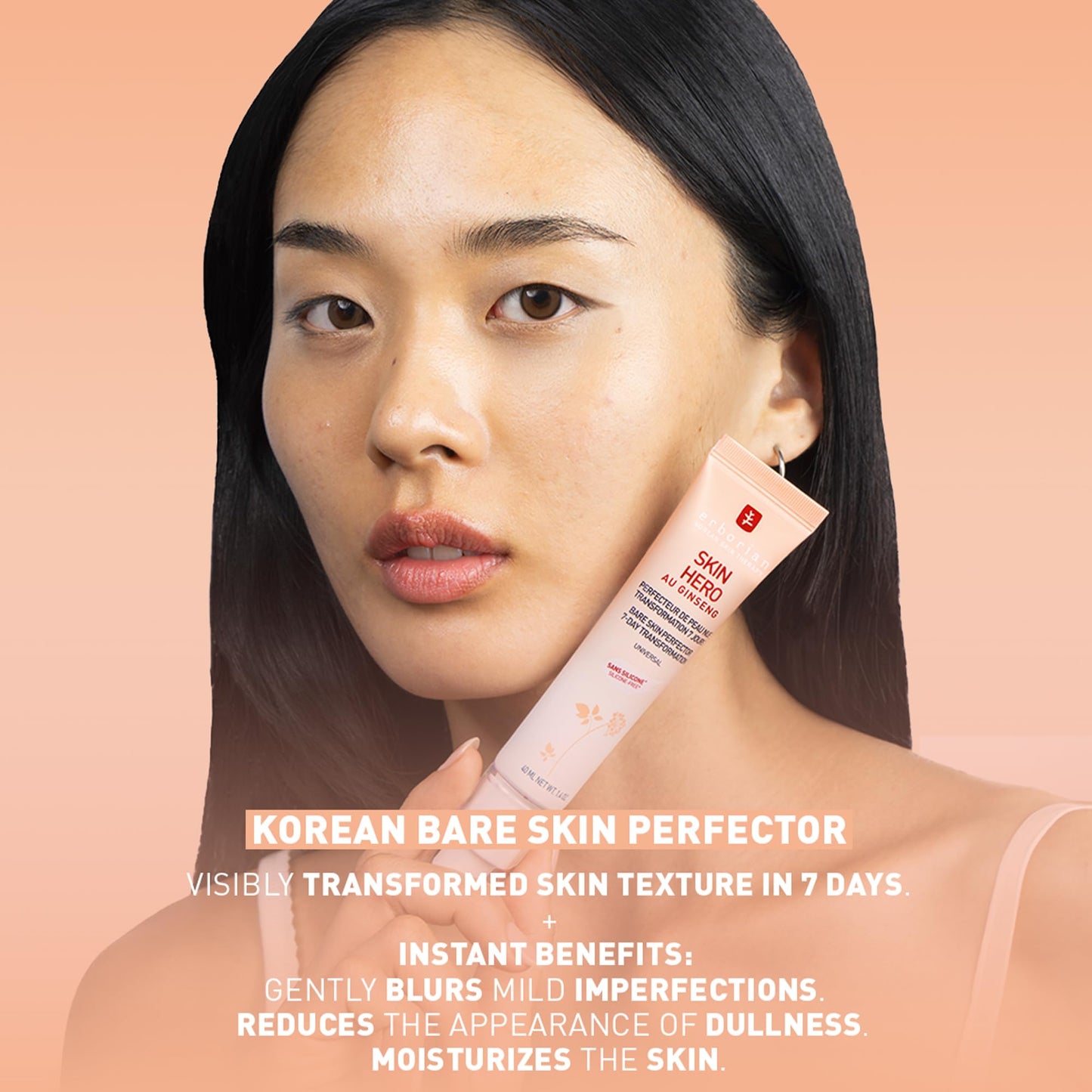Erborian Skin Hero with White Ginseng, Facial Concealer and Makeup Primer - Non-Tinted Bare Skin Perfecting Face Moisturizer Smooths, Blurs & Illuminates- Silicone Free Korean Skincare