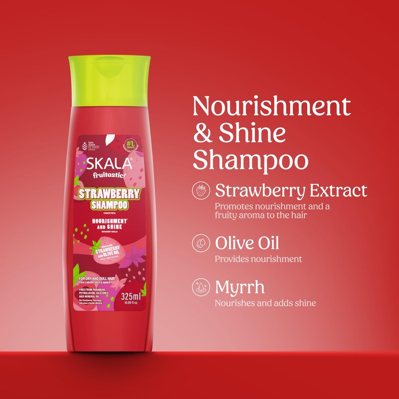 SKALA Strawberry Fruitastic Shampoo Hydration Care and Shine Support for All Hair Types, 10.99 fl oz