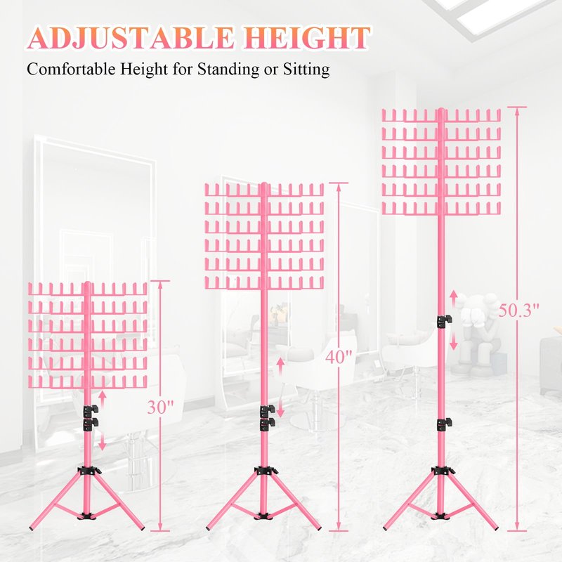 JANMPASK Braiding Hair Rack Height Adjustable 144 Pegs Braiding Rack Hair Extension Holder with Hair Braid Tools, Easy to Assemble (pink)