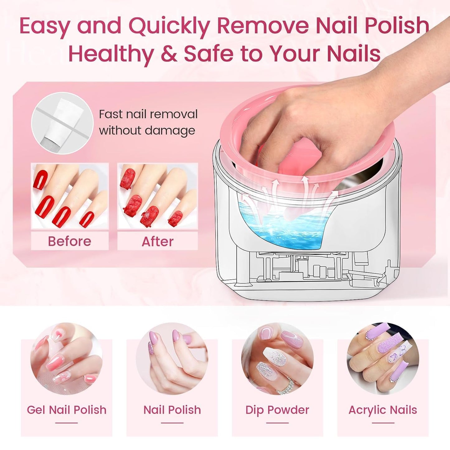 Yokilly Nail Soaking Bowl Heated: Three-Level Temperature Control Nail Soak Off Bowl for Nail Enthusiasts Beginner - Electric Manicure Nail Remover Bowl 50% Faster for Home Salon (Pink)