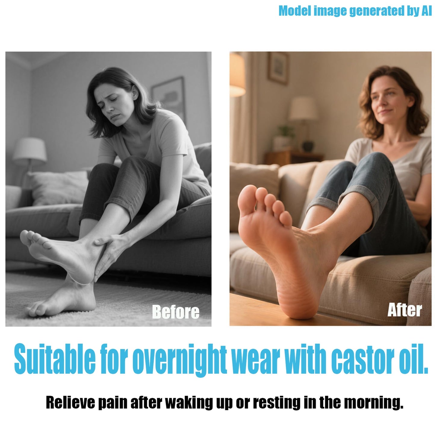 Castor Oil Pack Wrap for Foot, for Plantar Fasciitis, 2 Pairs, Blue