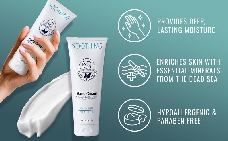 Natural Elephant Dead Sea Soothing Hand Cream with Dead Sea Minerals 3.4 fl oz (Pack of 5)