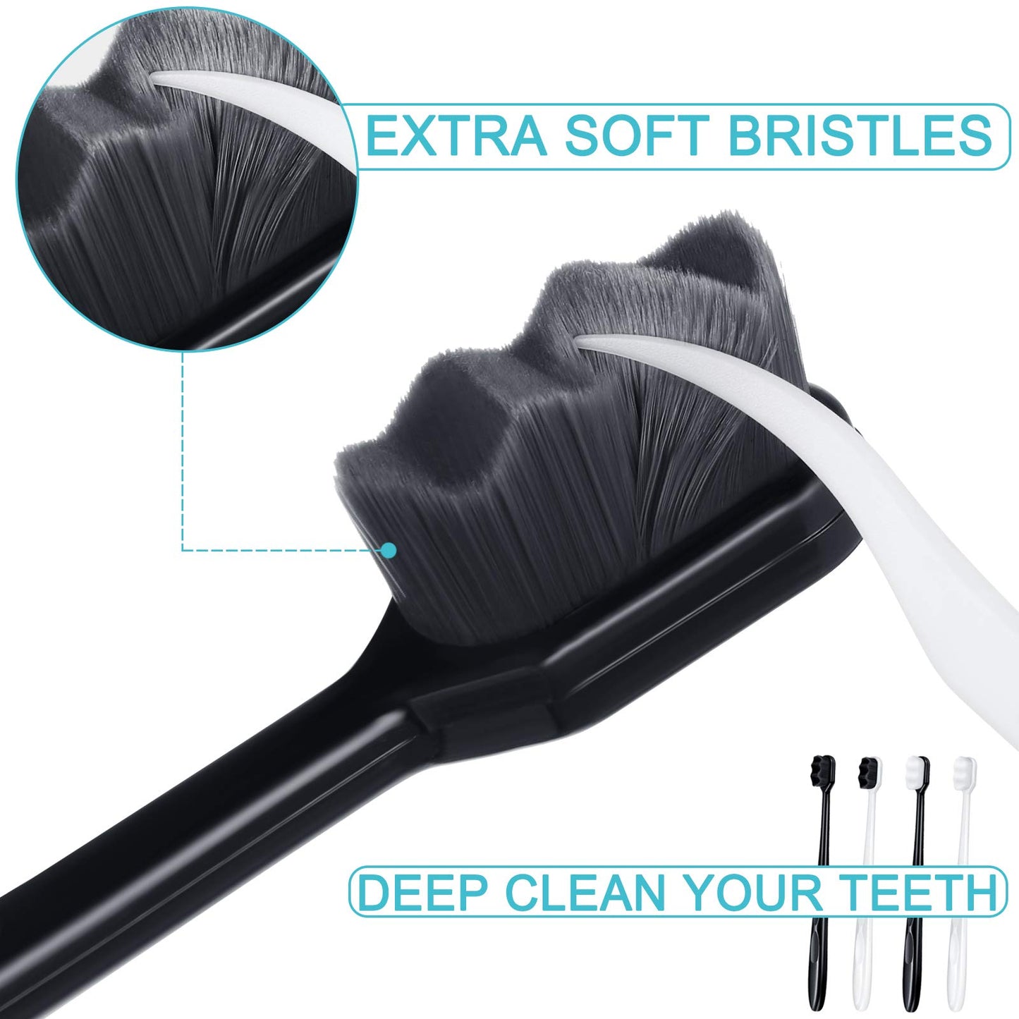 Patelai 20 Pieces Extra Soft Toothbrush Micro Nano 20, 000 Bamboo Charcoal Bristles Toothbrush Soft Bristle for Fragile Oral Teeth Recession, Black and White