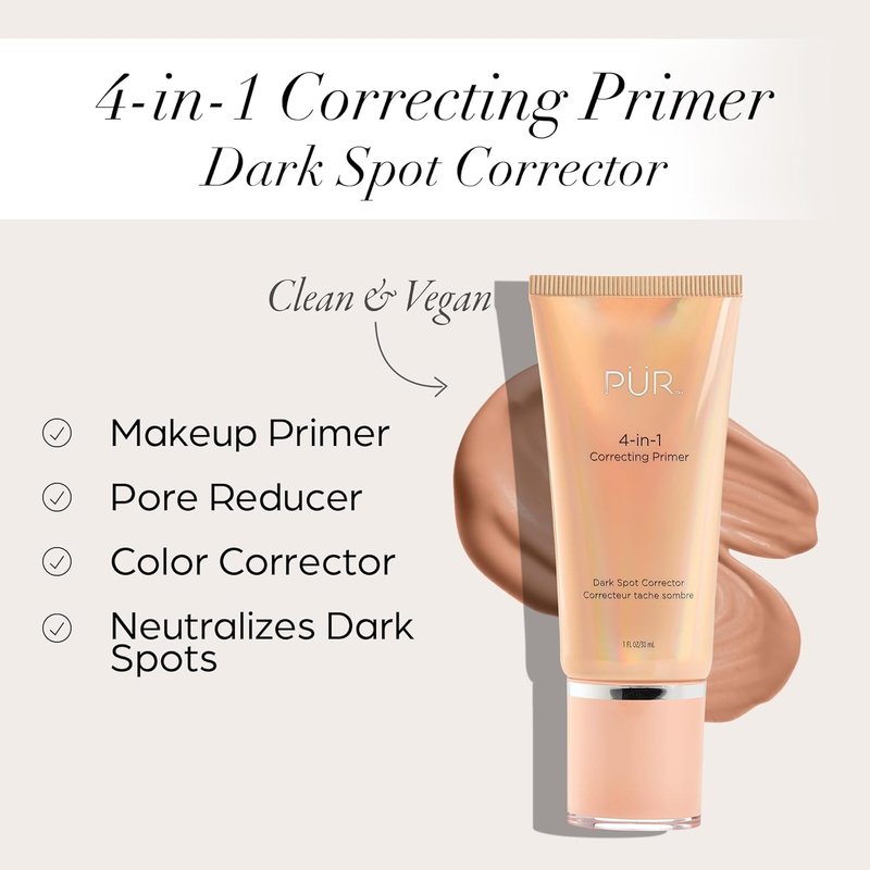 PÜR MINERALS 4-in-1 Correcting Primer - Dark Spot & Freckle Concealer | Hydrating Face Makeup - 1 Fl Oz