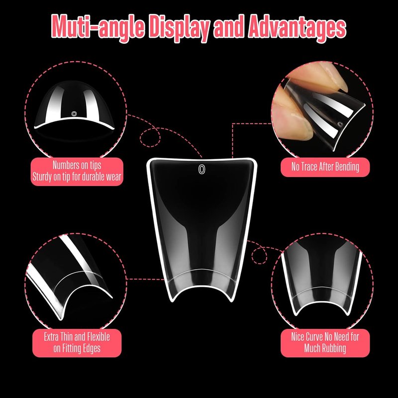 Transparent Duck & Hawk Curved Eagle Claw Nail Tips - 1050 Pcs Half Cover Square False Nails | 2 Sets of 550 & 500 Pcs