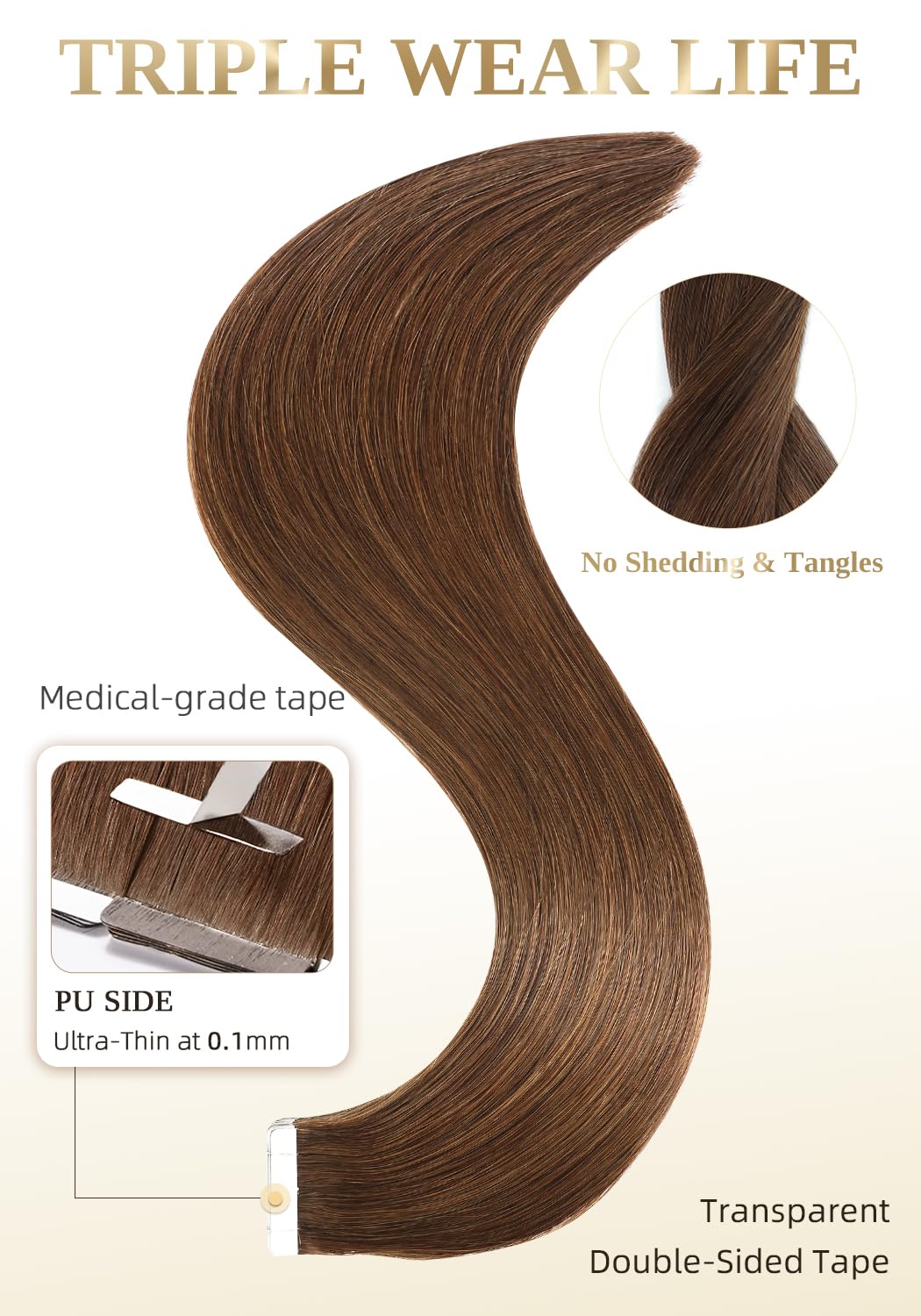 Real Human Hair Tape-In Extensions - 14 Inch, 20 Pcs, Seamless, #4 Medium Brown | Invisible & Straight