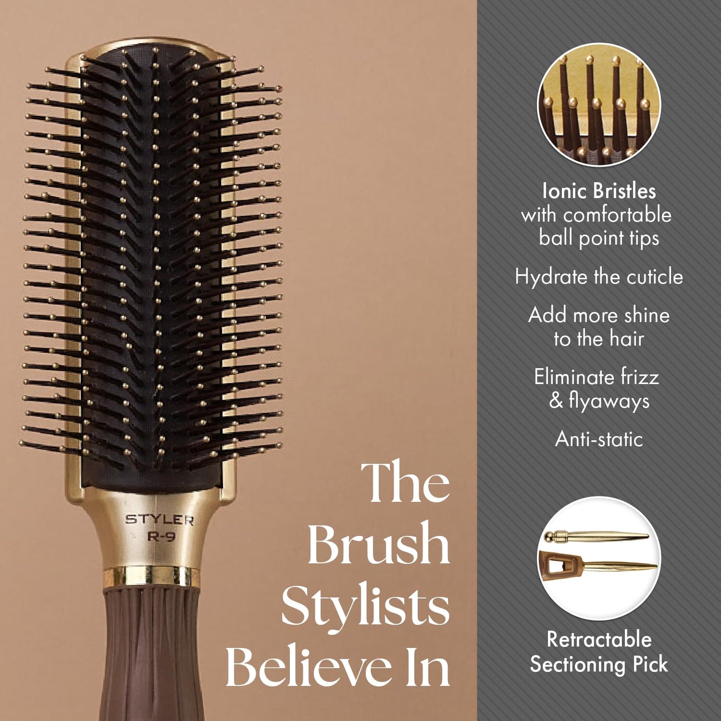 Olivia Garden Ceramic + Ion NanoThermic Styler Hair Brush - Daily Styling for All Hair Types - With Retractable Sectioning Pick, Styling