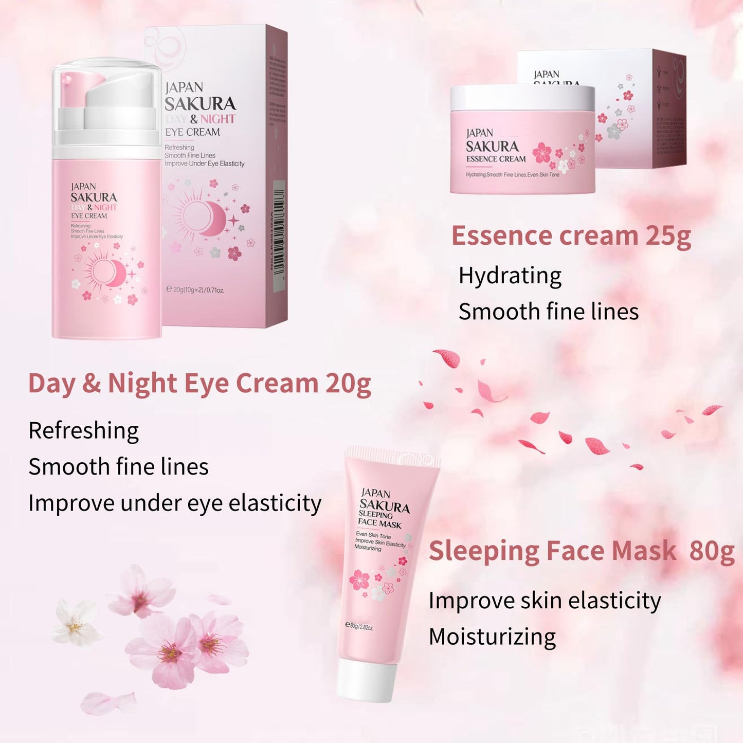 Evolvique Japan Sakura Skincare Set Women Gifts - 8 Pcs Teenage Skin Care Set - Skin Care for Teens 10-12 - Skincare for Girls 10-12 - Teen Skin Care Kit with Face Mask,Cleanser,Cream,Headband