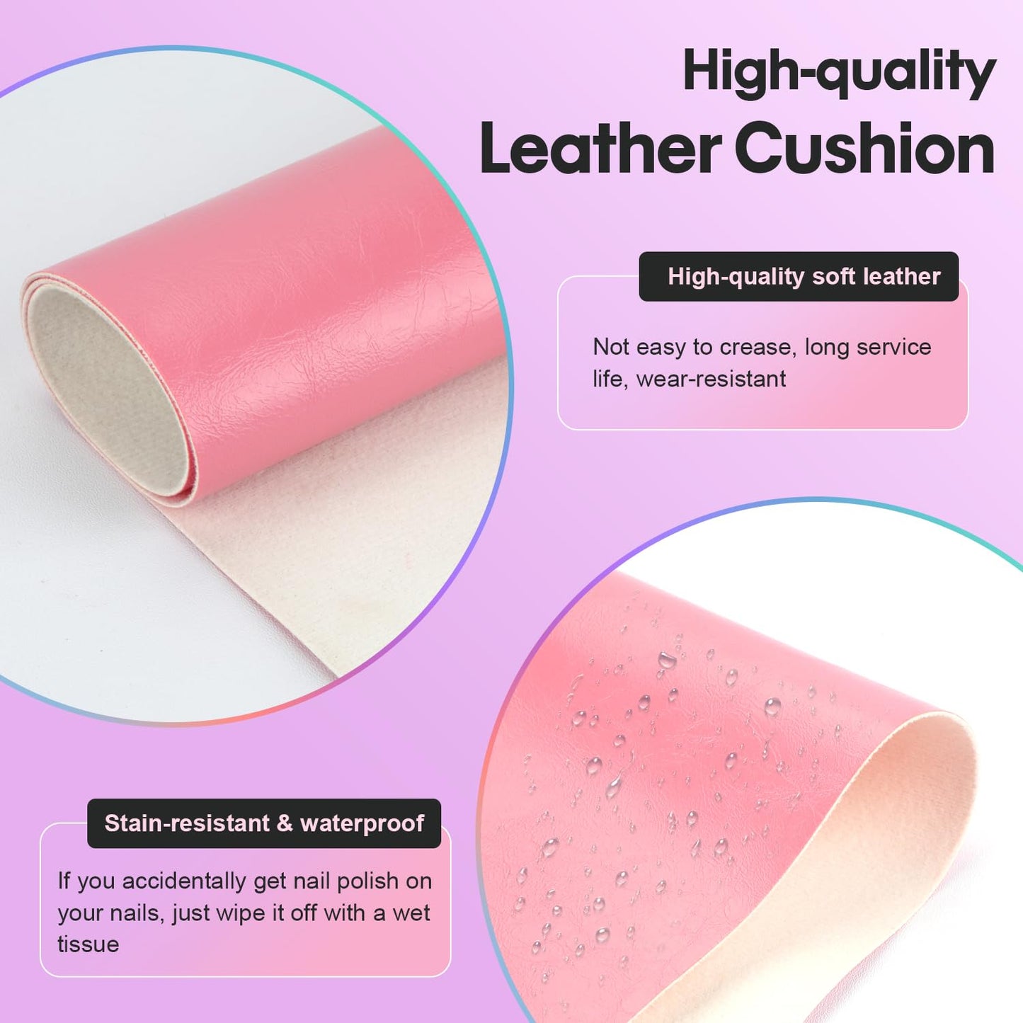 Arm Rest for Nails Tech with Table Mat for Salons and Home Manicures, Soft Microfiber Leather Nail Hand Rest for Relaxing Arms, Non-slip Height Hand Pillow Cushion Nail Salon Manicure (Pink)