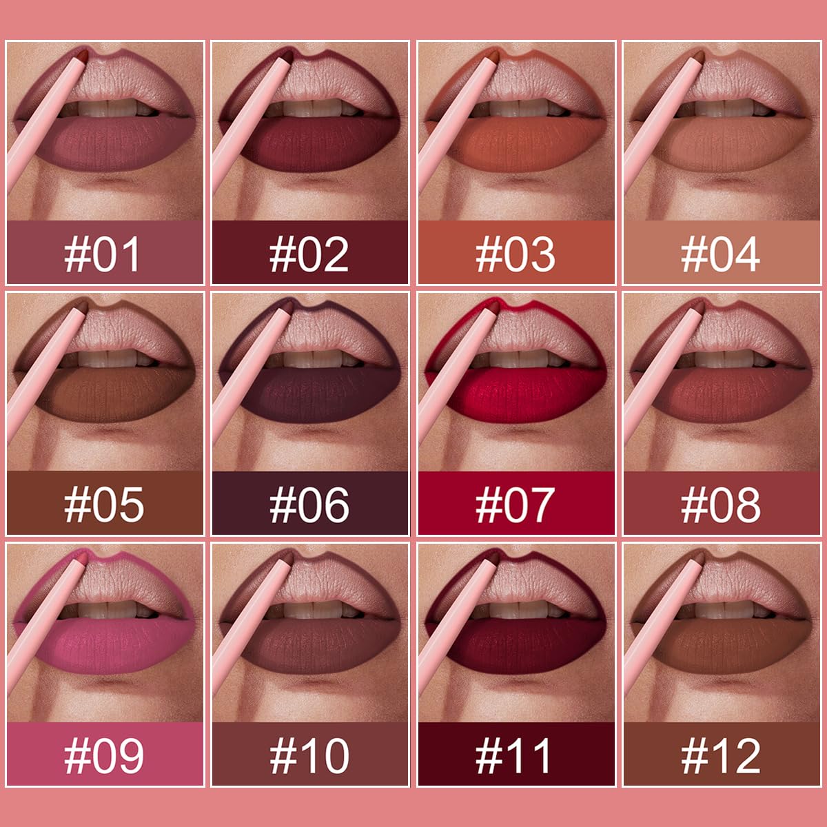 KIMIEYE 12 Colors Retractable Lip Liner Kit for Define & Sculpting Lips Shades, Long Lasting Waterproof High Pigment Matte Finish Creamy Texture Lip Liner Pencil Set for Women