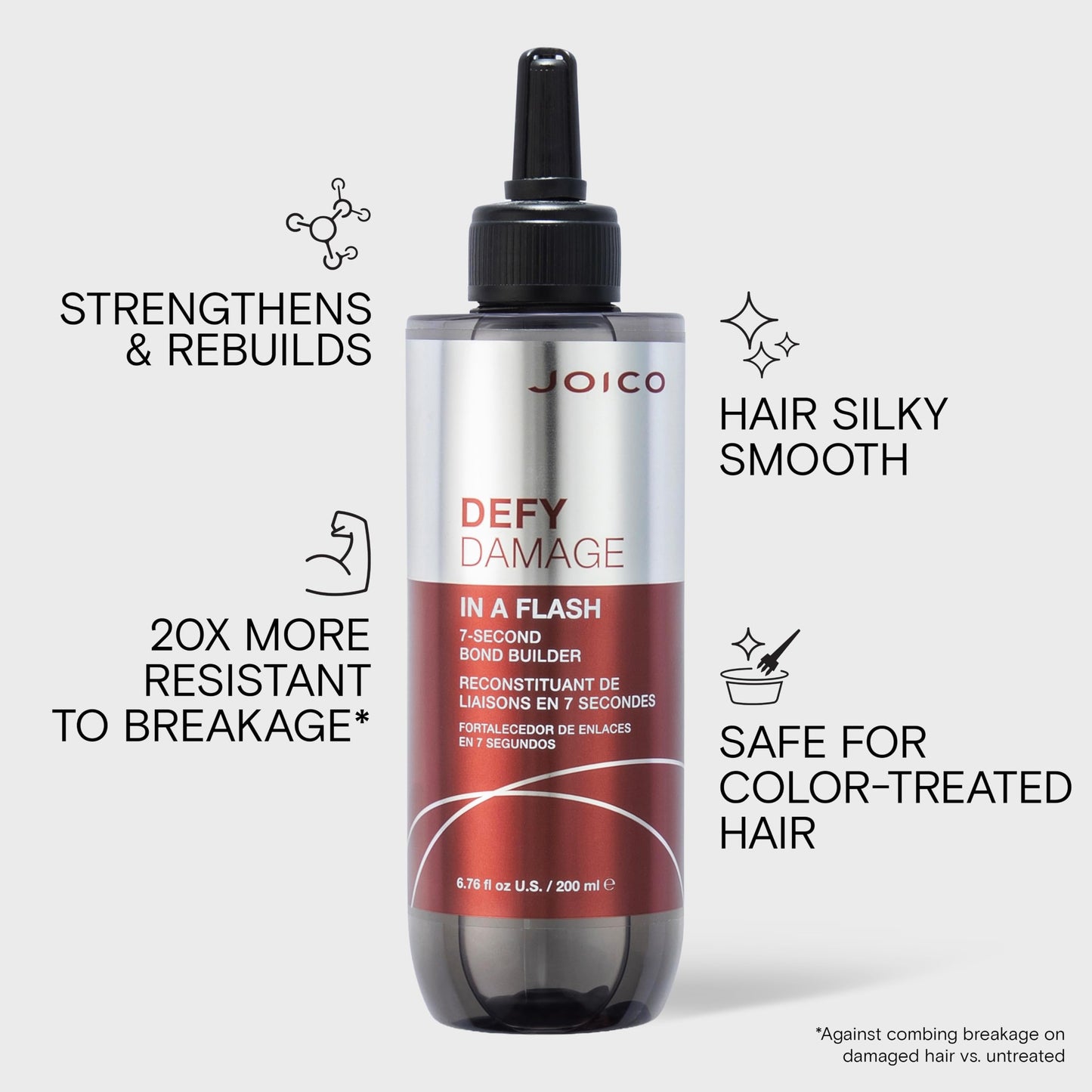 Joico Defy Damage In A Flash 7-Second Bond Building Hair Treatment | With Liquid Keratin | Quick Bond Strengthening & Protection | Color -Safe | Unique Liquid-To-Crème Formula | 6.76 Fl Oz