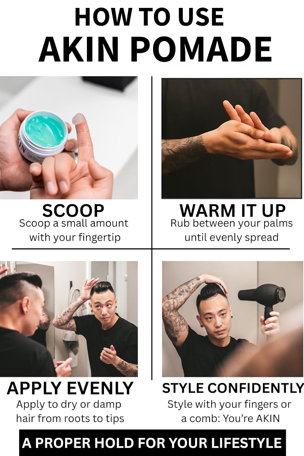 Hair Pomade for Men & Women - Firm Hold, Medium Shine | Water-Based, Easy to Wash Out | 3.3oz Travel Size