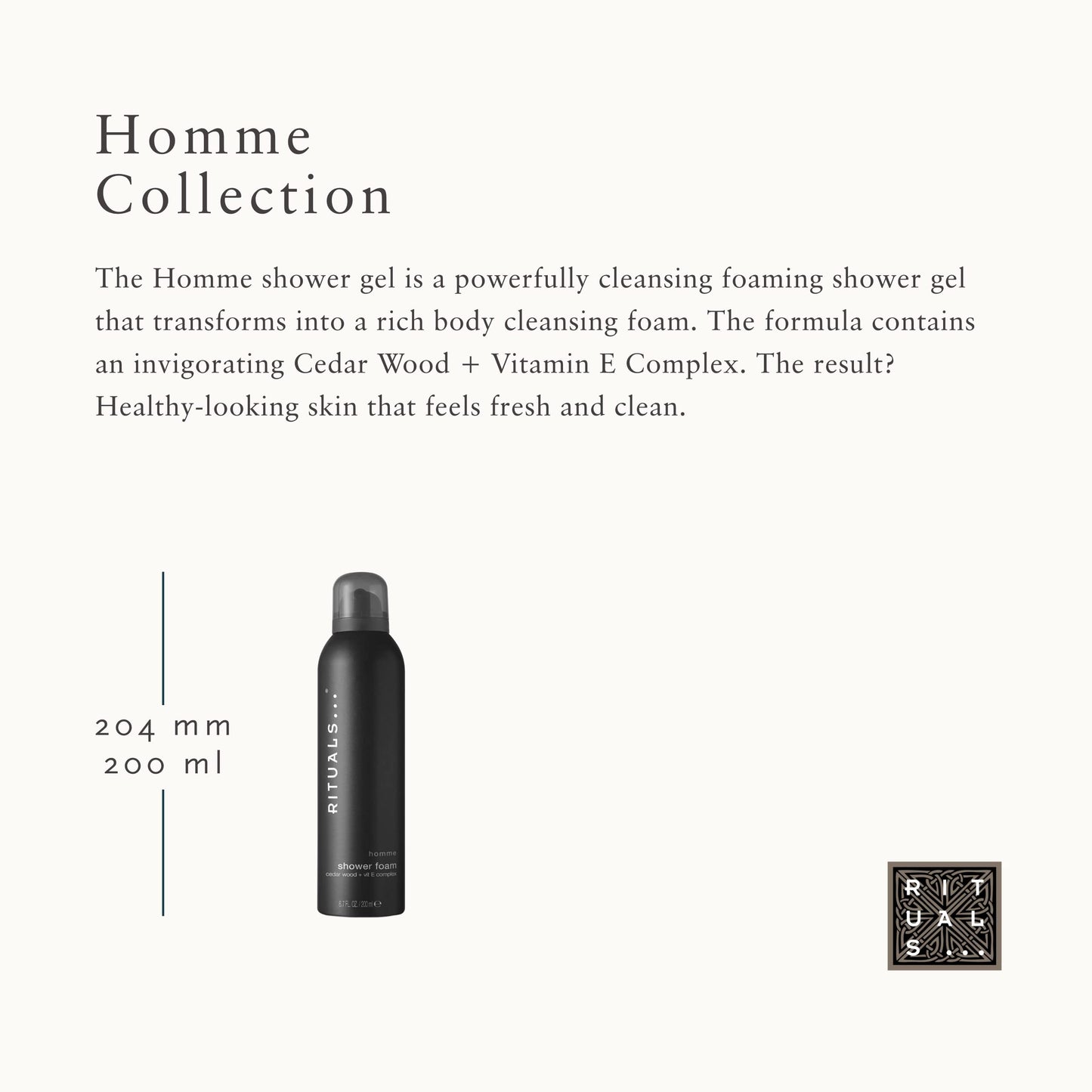 RITUALS Homme Invigorating Classic Foaming Shower Gel - Fragrant Body Wash with Cedar Wood & Vitamin E Complex - 6.7 Fl Oz