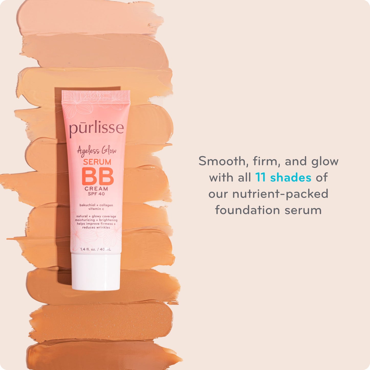 pūrlisse Ageless Glow Serum BB Cream SPF 40 - Glowy Tinted Moisturizer with SPF - Korean Skin Care Formula with Vitamin C & Bakuchiol to Firm, Brighten & Even Skin - Fair (1.4 oz)
