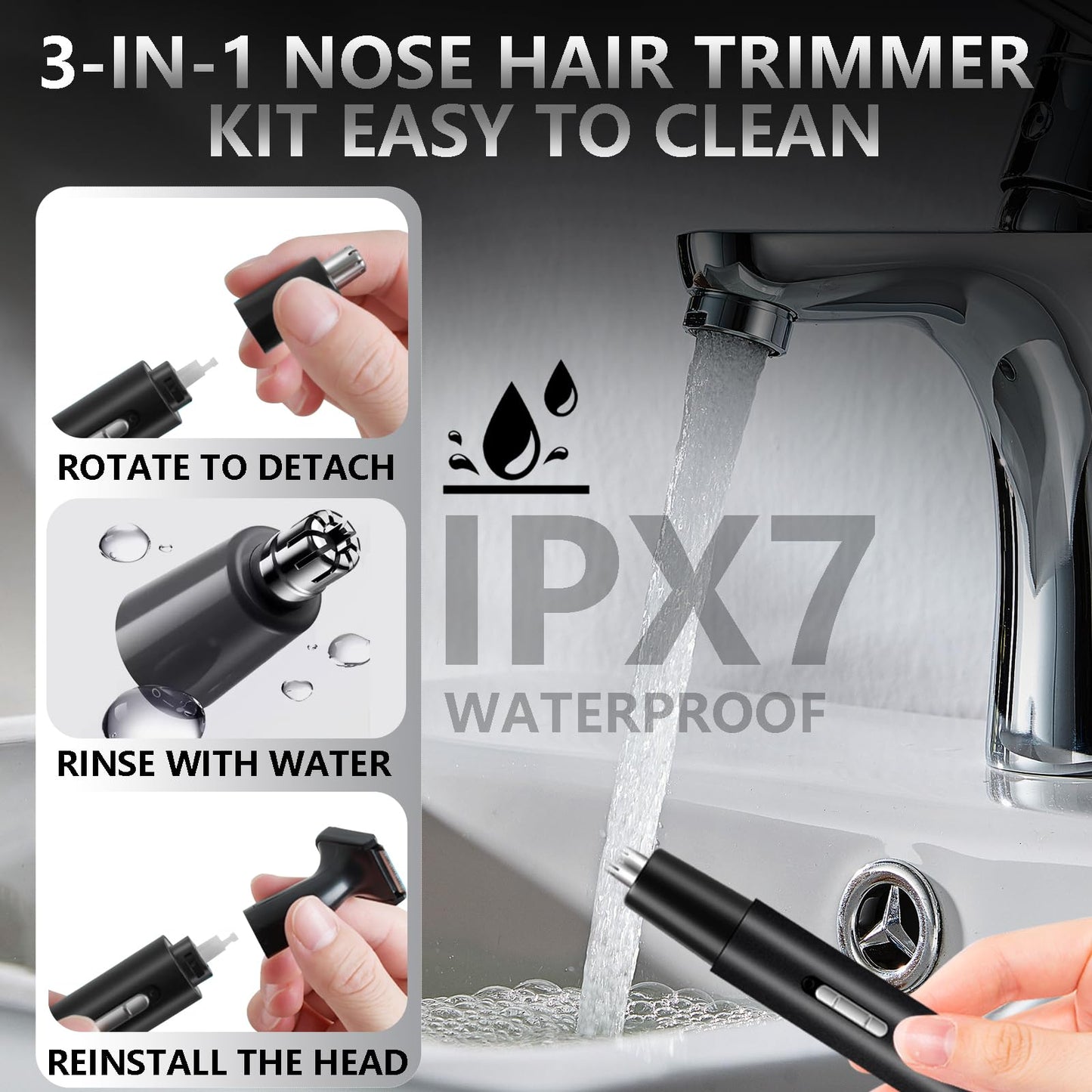 Dust2Oasis Nose Hair Trimmer for Men Women-2025 All-in-1 Professional Use for Nose Ear Hair Trimmers Clipper Pro-14,000RPM Motor,2 hrs Rechargeable Hair Trimmer Set with Dual Edge Blades N414