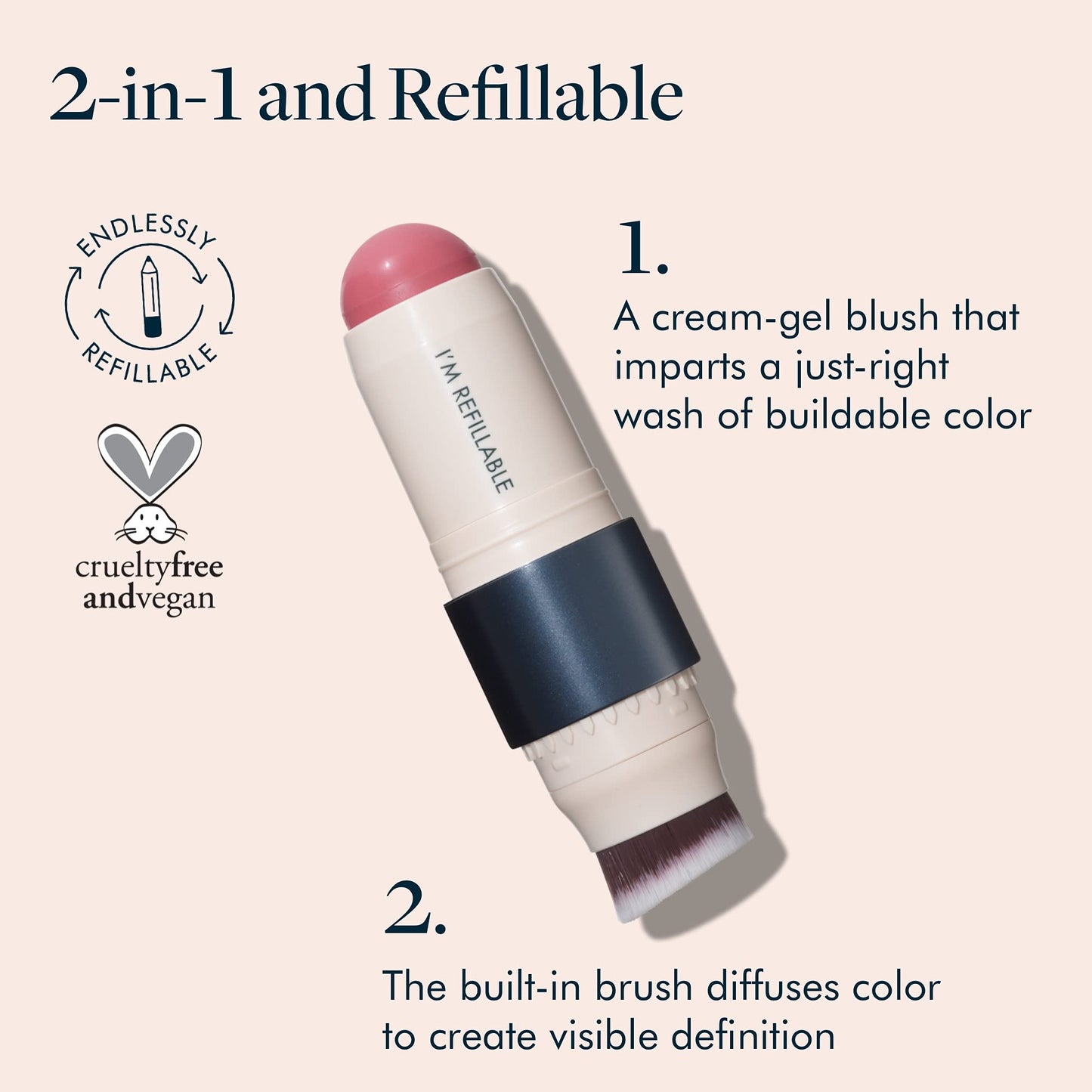 trestique Blush Stick, Vegan Blush Stick With Built-In Brush, Pink Blush Makeup For Women, Rose Makeup, 2-In-1 Creamy