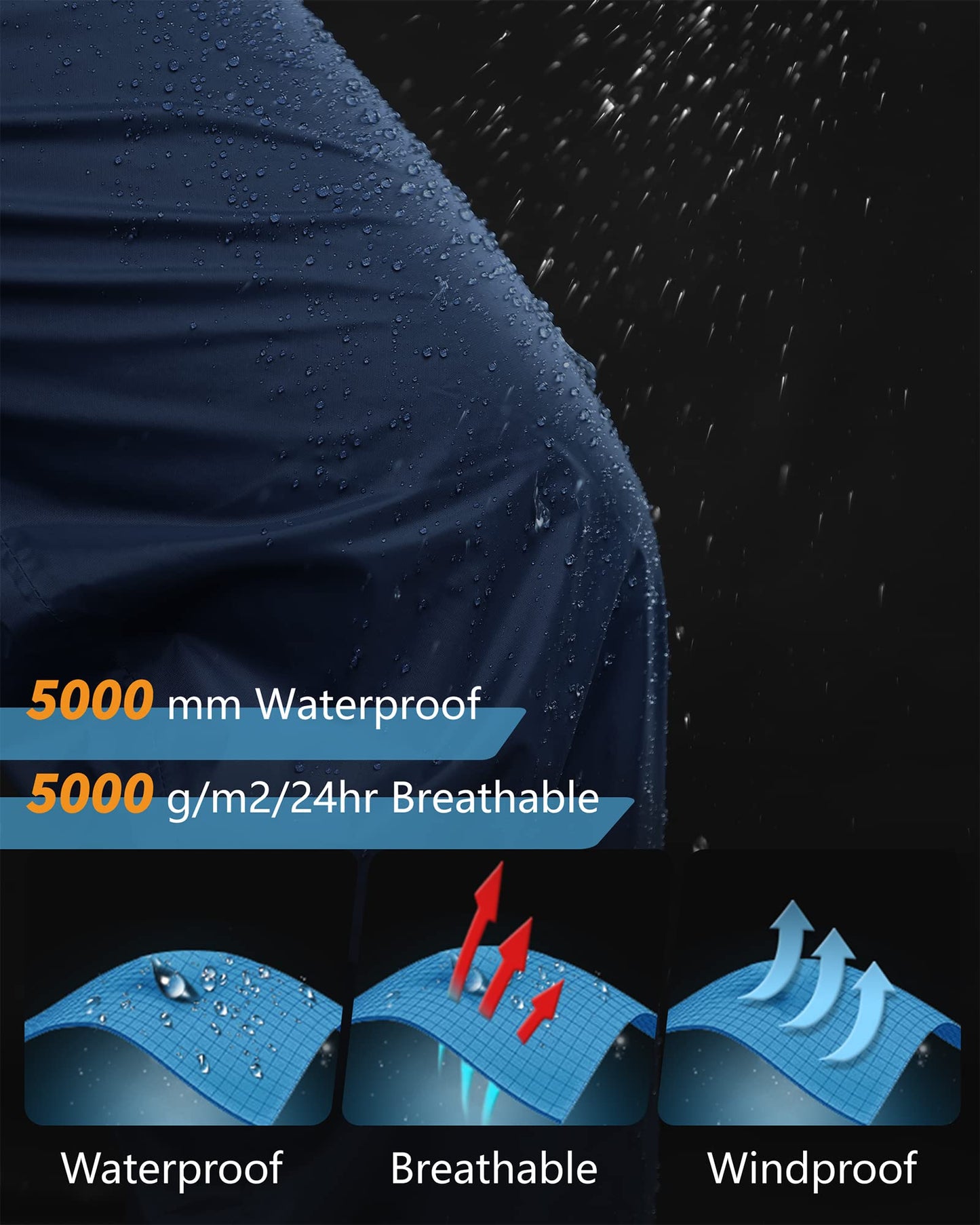 33,000ft Men's Rain Pants, Waterproof Rain Over Pants, Windproof Outdoor Pants for Hiking, Fishing Navy