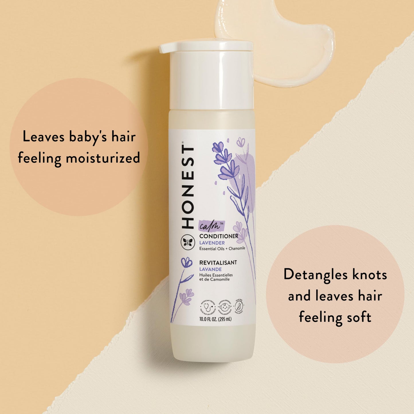 The Honest Company Silicone-Free Conditioner, Gentle Tear-Free Hypoallergenic Baby Hair Care with Naturally Derived Ingredients Lavender Calm 10 fl oz