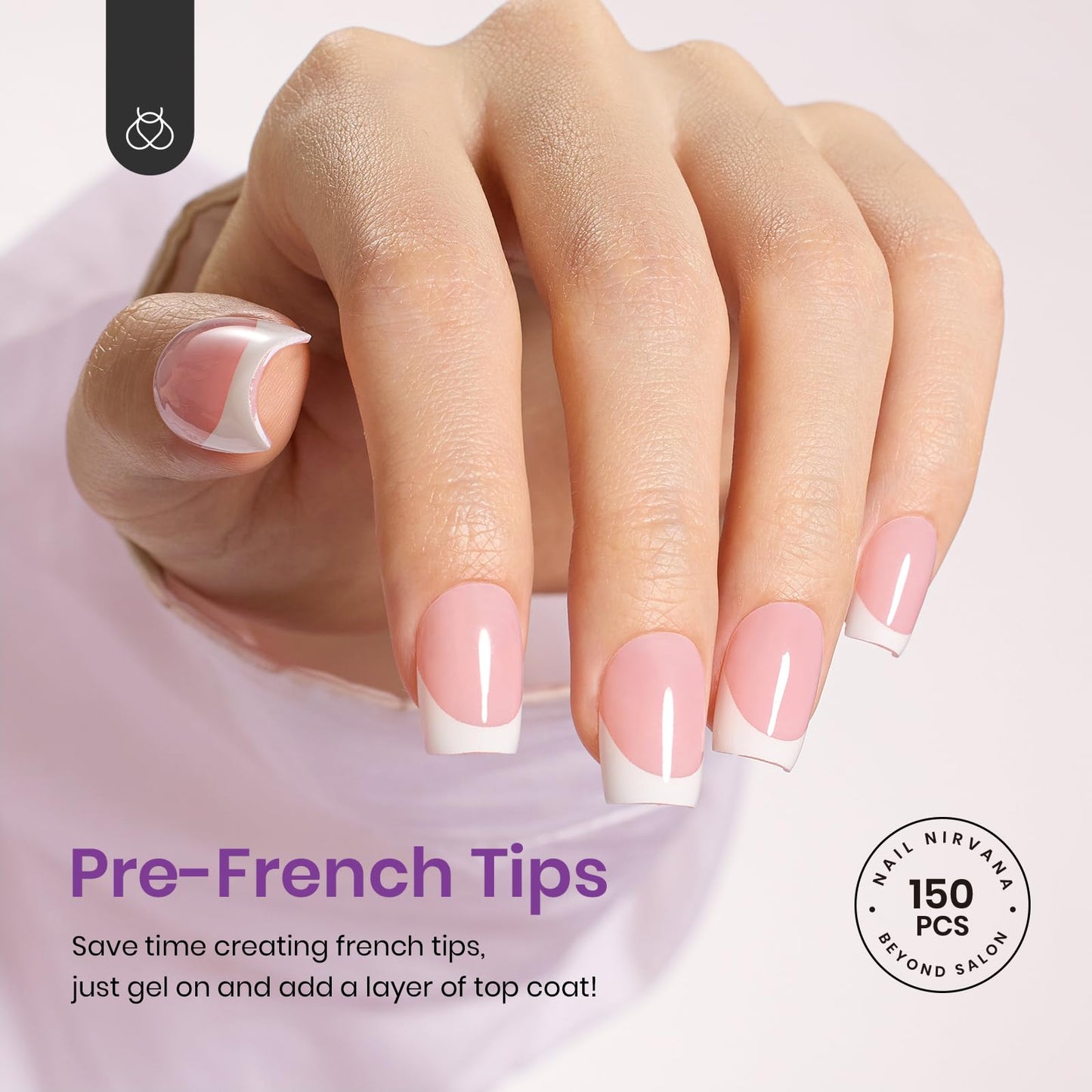 Beetles Top Coat Base Gel & Nail Glue Set-3Pcs No Wipe Top Coat,with Beetles French Tip Press On Nails - 150 Pcs Pink Short Square French Gel Nail,