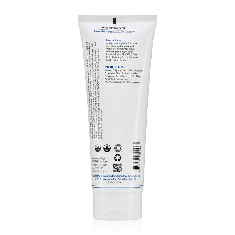 FRAGFRE Firm Hold Hair Gel Fragrance Free 8 oz - Strong Styling Gel for Aggressive Hair Styles - Paraben Free Hypoallergenic Sensitive Formula - Non-Irritating Vegan No Gluten/Cruelty…