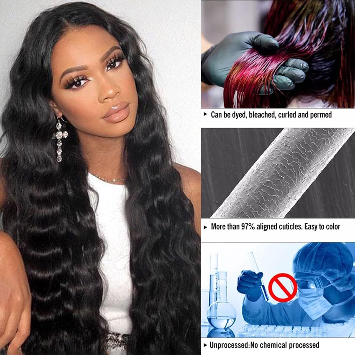 Angie Queen Brazilian Virgin Human Hair Loose Deep Wave Bundles 24 Inch 100% Unprocessed Hair Loose Deep Bundles Wet and Wavy Bundles Human Hair Extension Remy Hair Weave Natural Black for Women
