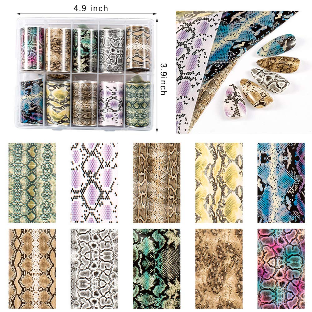 CHANGAR Animal Skin Nail Art Foil Transfer Decals Serpentine Leopard Print Tiger Snake Skin Pattern Fish Scale Nail Foil A...