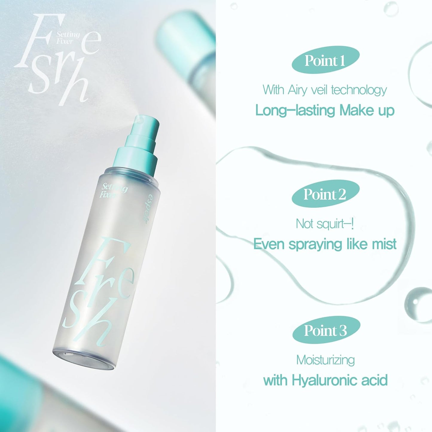 Makeup Fixing Spray - Hyaluronic Acid for Long-Lasting, Lightweight Finish | Vegan & Moisturizing, 3.38 Fl Oz
