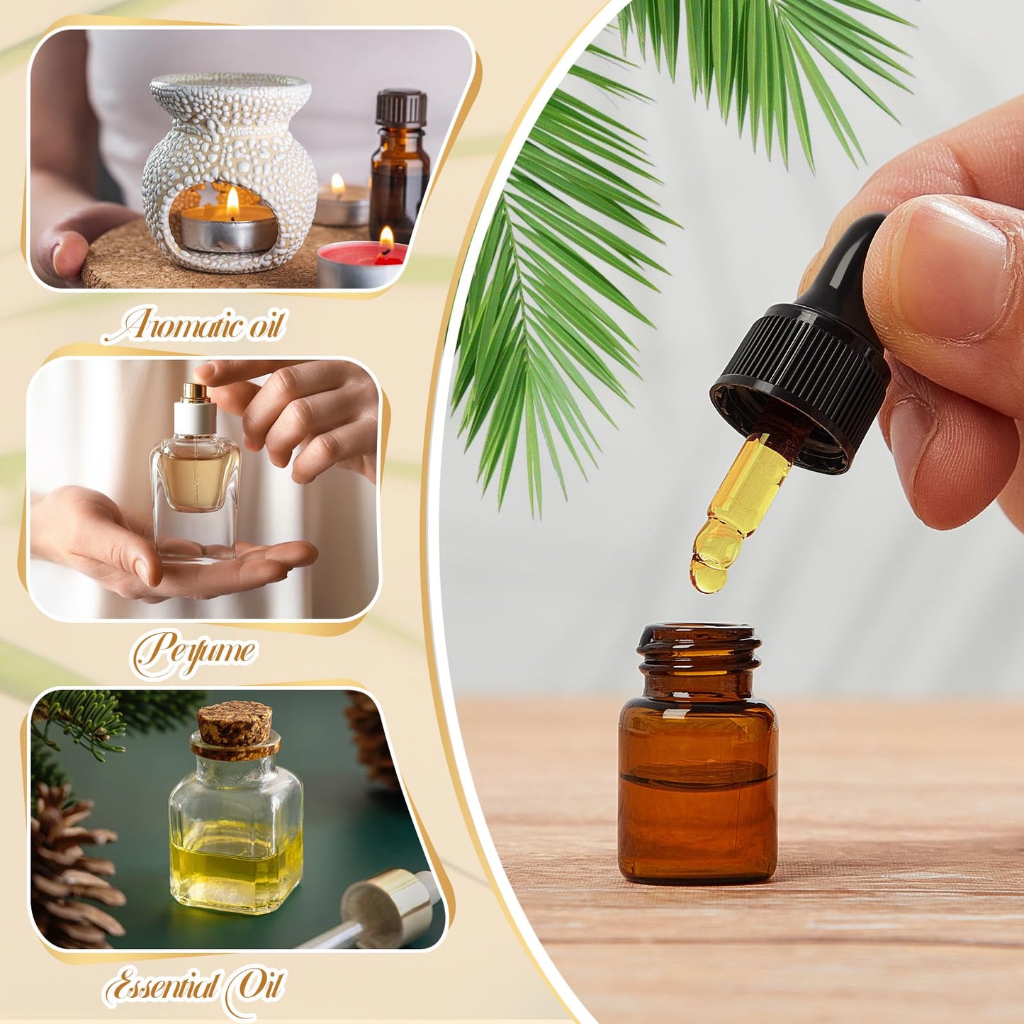 Didaey 200 Pcs 2 ml Mini Glass Oil Dropper Bottle Bulk, Clear Essential Small Empty Bottles Sample Containers Perfume Liquid Vials with Cap for Traveling (Amber)
