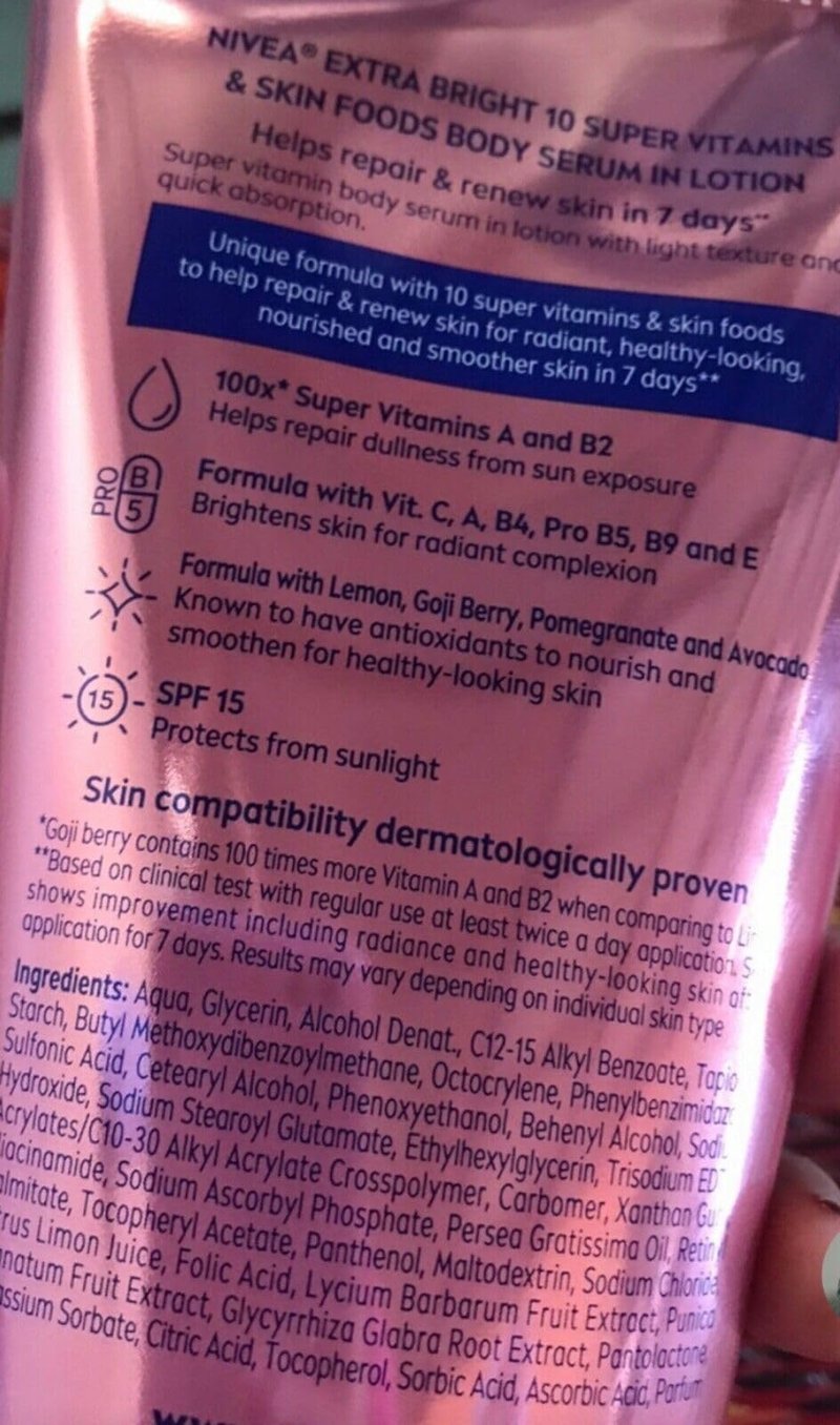 NIVEA Extra Bright 10 Super Vitamins & Skin Foods Body Serum Lotion, Size 320ml, 10.82 Oz (Pack Of 1)