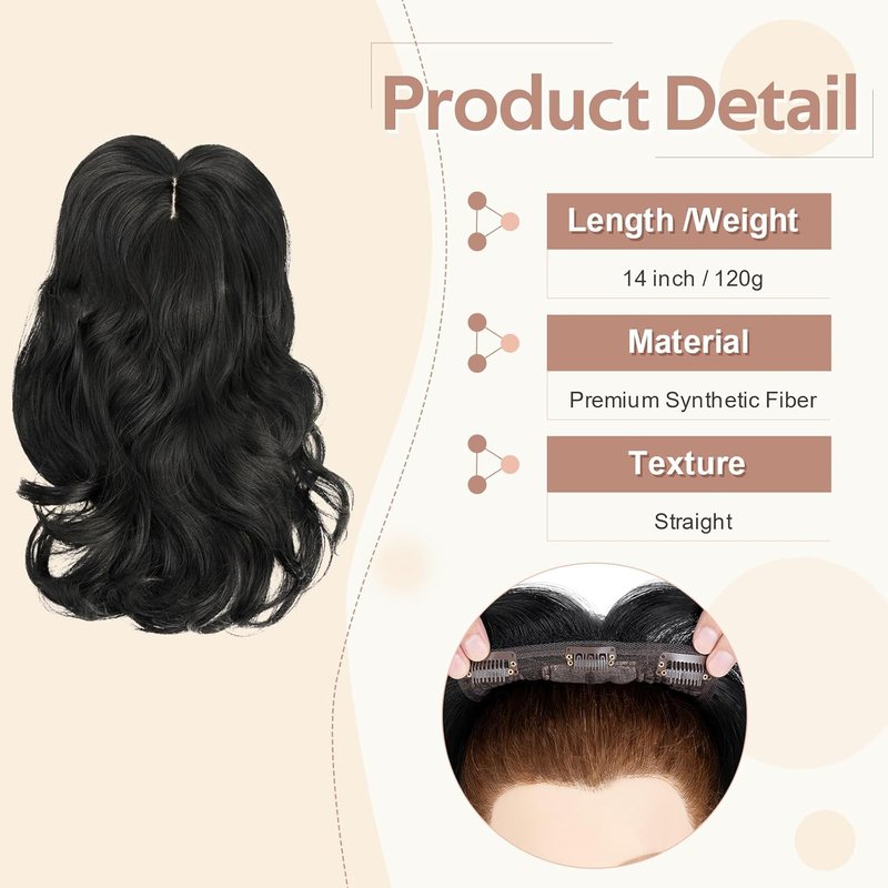 Synthetic Hair Topper for Women - 6"x6" Lace Base, Covers Gray & Thinning Hair | Soft Natural Wavy, 18" Jet Black