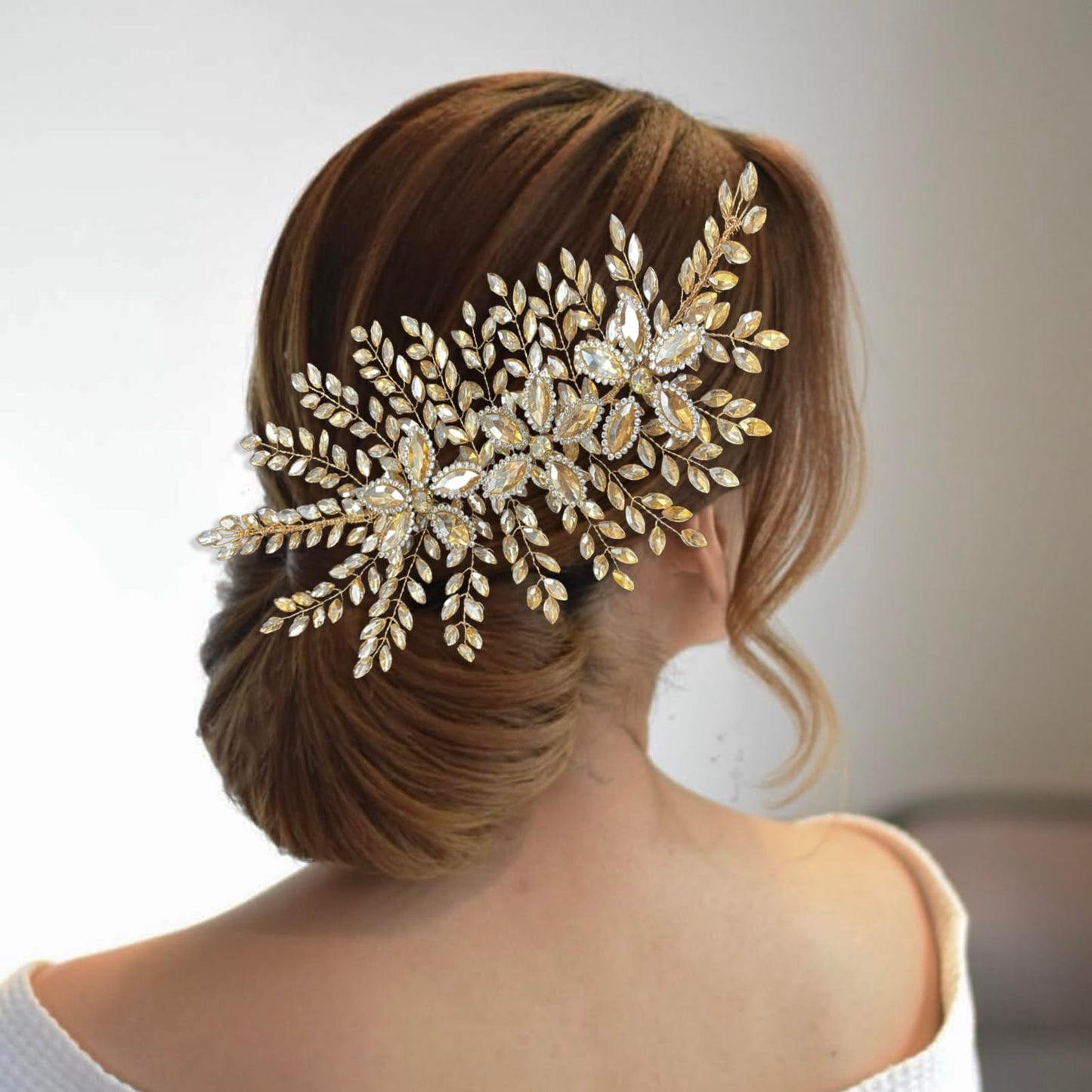 Mpoikba Bridal Hair Accessories, Wedding Hair Pieces for Brides, Rhinestone Bride Headband(Champagne)