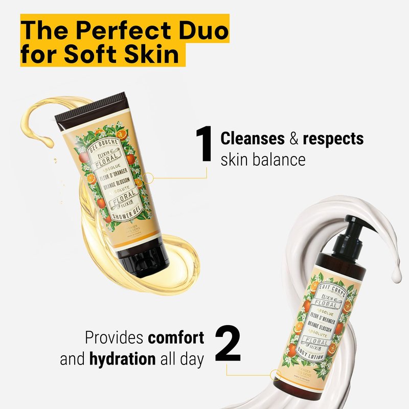 Panier des Sens - Orange Blossom Moisturizing Body Wash for Women & Men - Gentle Shower Gel 95% Natural Ingredients for Normal, Sensitive Skin - Body Care Made in France, SLS Free, Vegan - 2x6.8 Floz