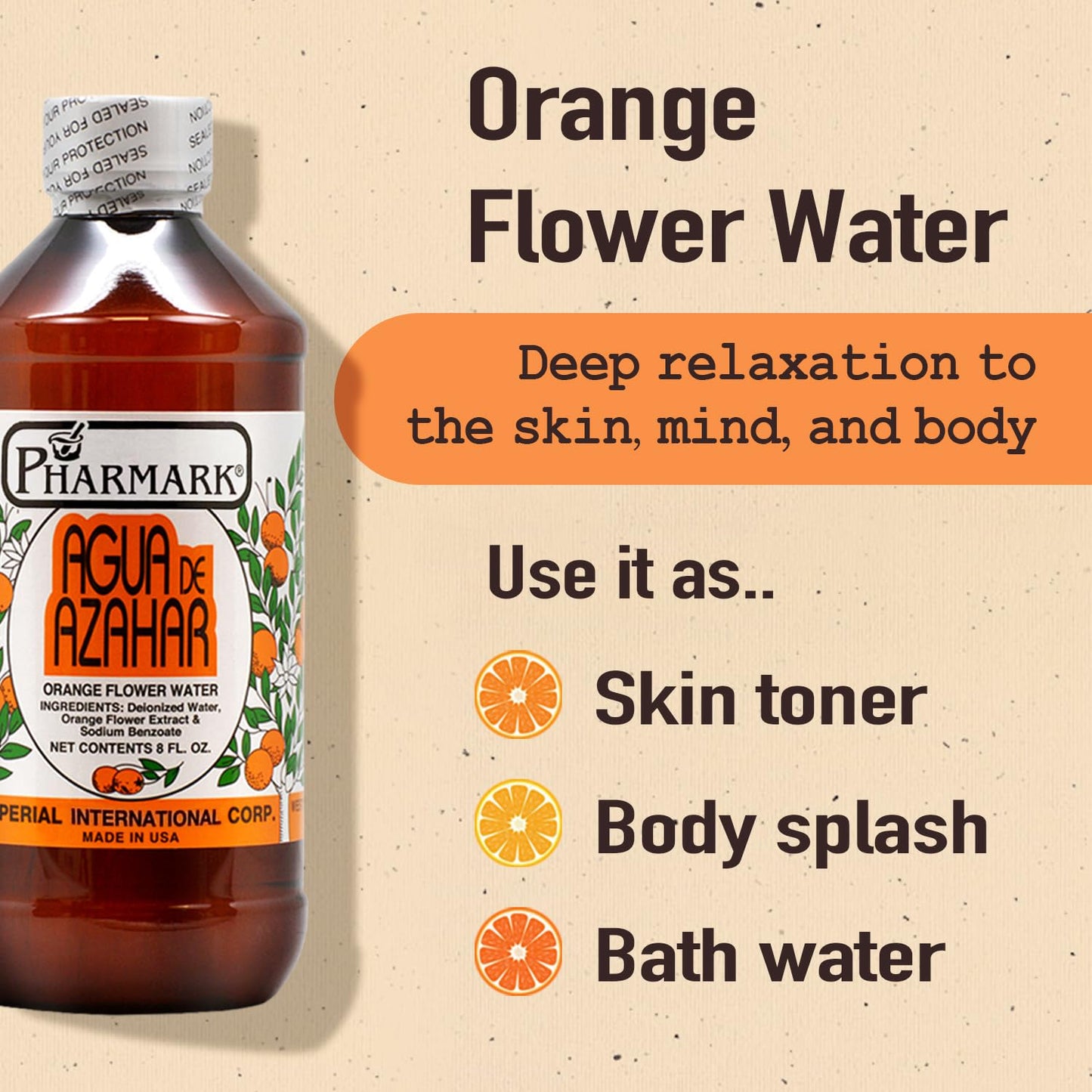 Pharmark Orange Flower Blossom Water - Natural Alcohol-Free Facial Toner & Hydrating Neroli Mist for Sensitive Skin - Soothing Botanical Astringent (8oz, Pack of 3)
